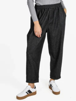 158c Pantaloni donna a cavallo basso con elastico in vita - nero