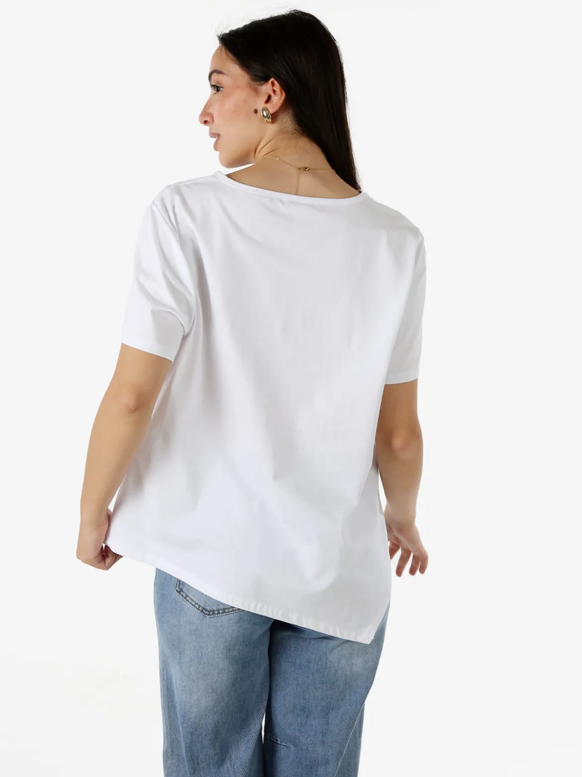 158c T-shirt donna oversize in cotone con taschino sul fondo - bianco