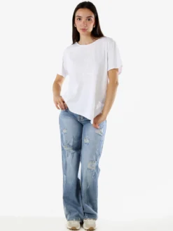 158c T-shirt donna oversize in cotone con taschino sul fondo - bianco