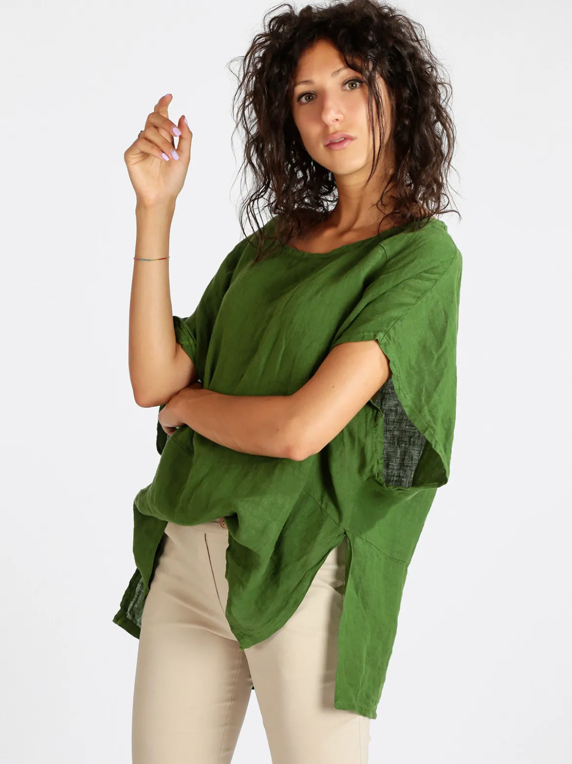 Daystar Blusa donna in lino con maniche a pipistrello