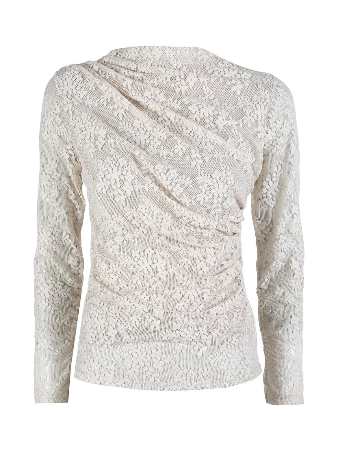 Daystar Maglietta donna a maniche lunghe in pizzo con arricciatura - beige