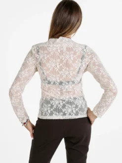 Daystar Maglietta donna a maniche lunghe in pizzo con arricciatura - beige
