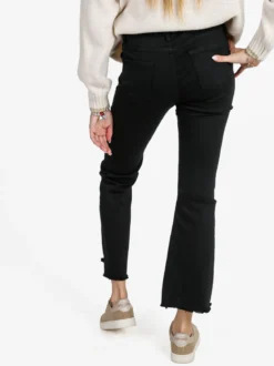 3-D Denim Pantaloni donna a zampa sfrangiati - nero