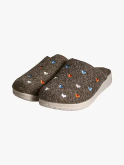 De Fonseca Pantofole donna cuori in feltro con zeppa - marrone