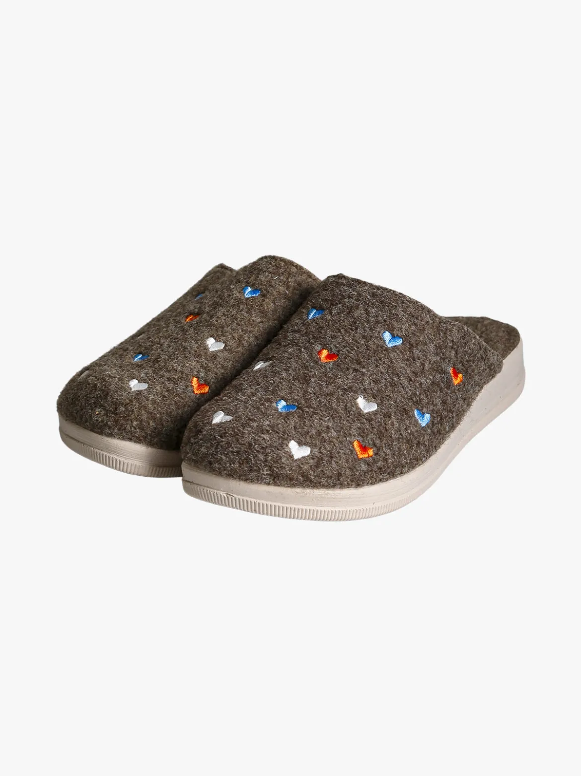 De Fonseca Pantofole donna cuori in feltro con zeppa - marrone