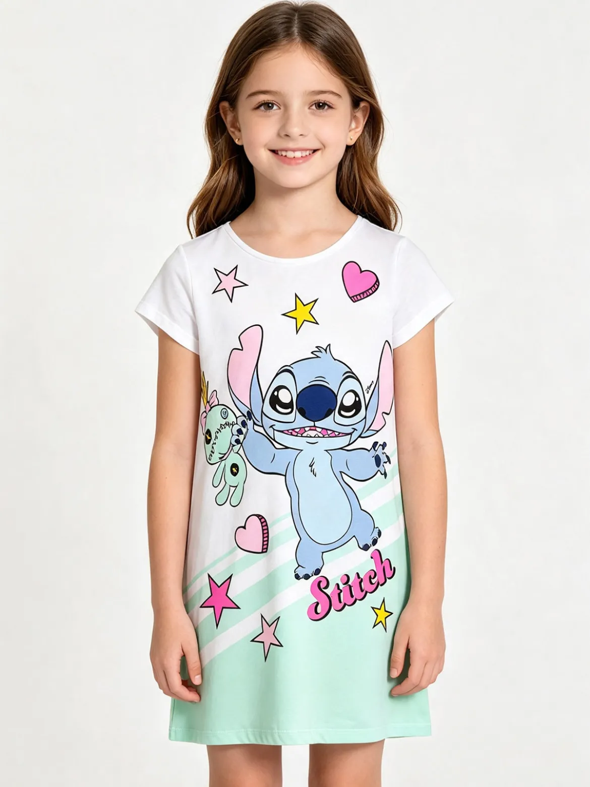 Disney Lilo & Stitch Maxi t-shirt da bambina in cotone con stampa personaggio - blu