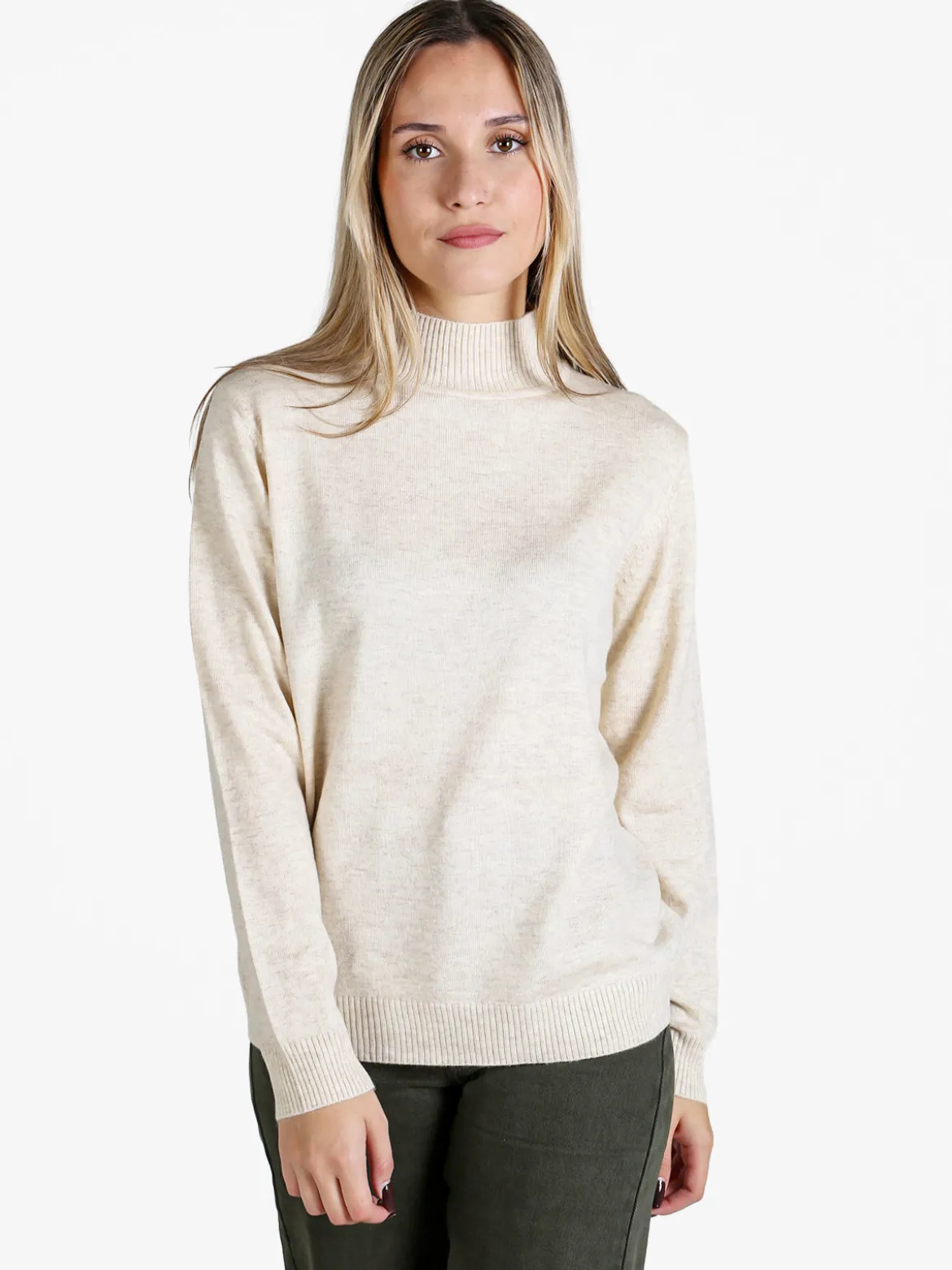 Dolce & Trendy Pullover donna a lupetto in maglia - beige