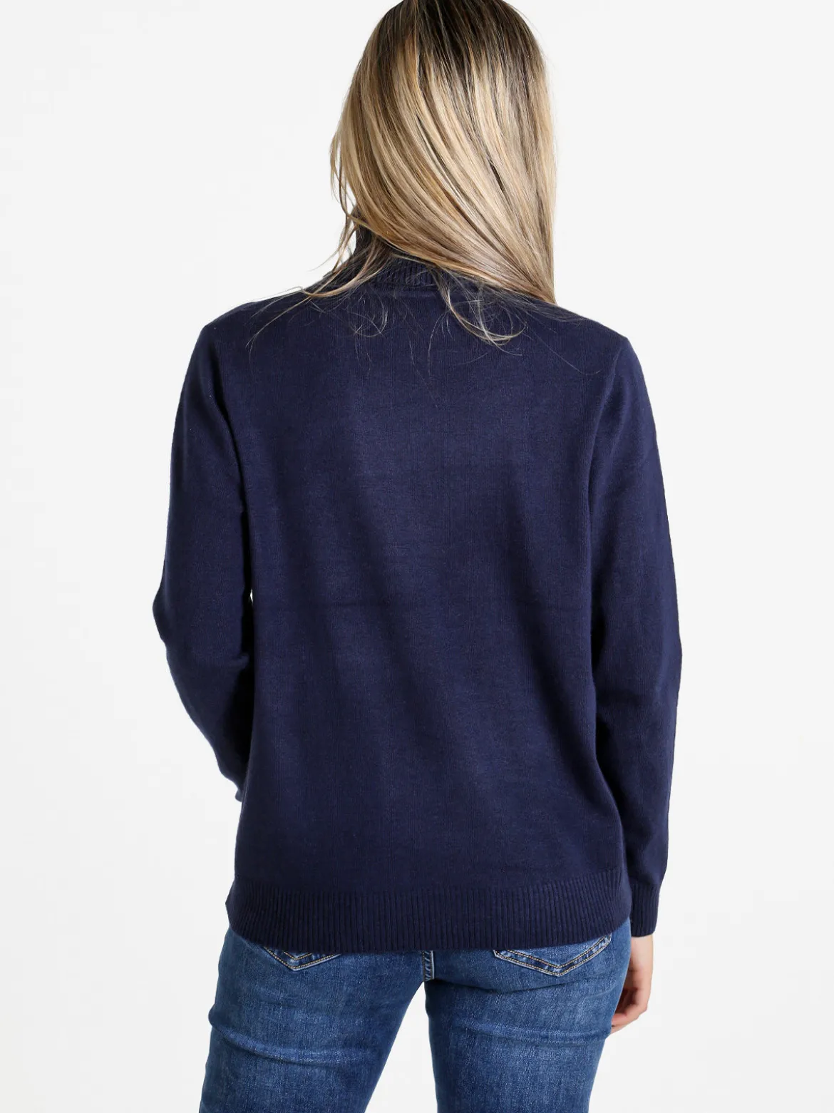 Dolce & Trendy Pullover donna dolcevita in maglia - blu scuro