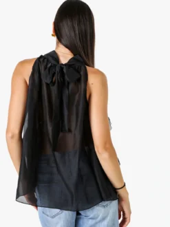 Doremi Top donna con volant e allacciatura al collo - nero