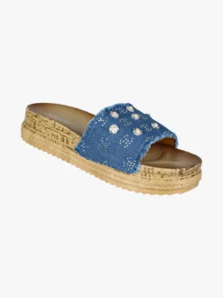 Econfort Ciabatte donna con dettagli fiore e perle - blu scuro