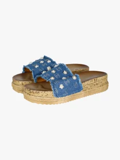 Econfort Ciabatte donna con dettagli fiore e perle - blu scuro