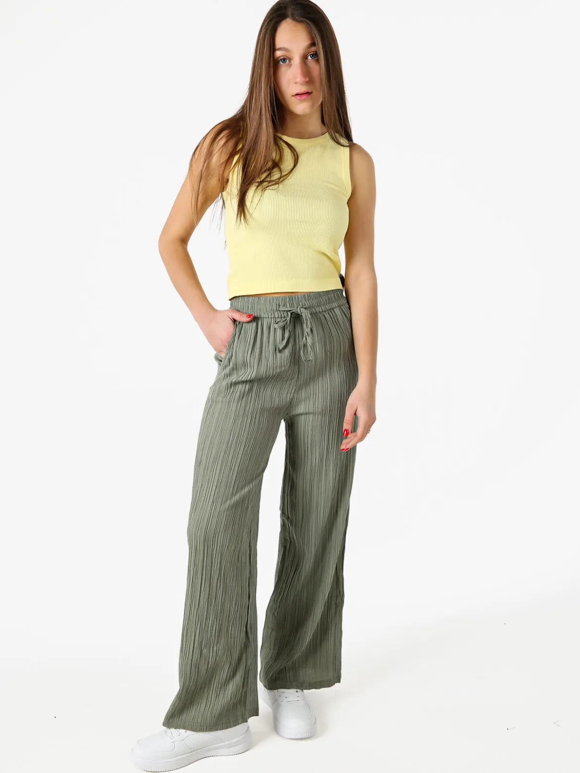 Eletta Pantaloni donna a palazzo con coulisse - verde