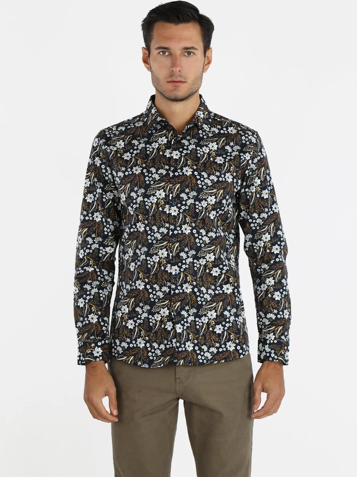 Enos Camicia uomo slim fit in cotone con stampe floreali