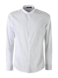 Enos Jeans Camicia da uomo slim fit a maniche lunghe con collo alla coreana - bianco