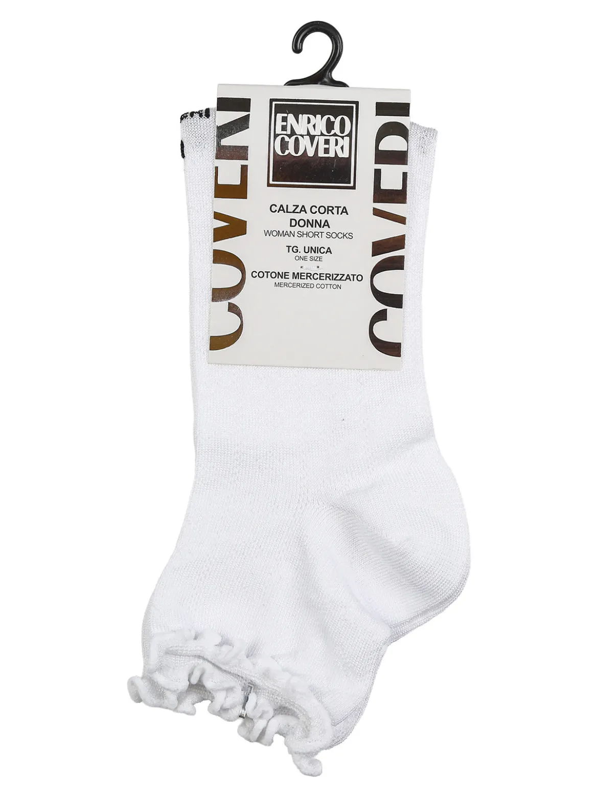 Enrico Coveri Calze corte da donna in cotone con bordo volant - bianco