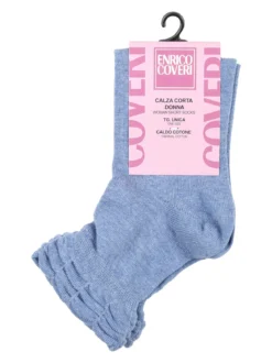 Enrico Coveri Calze corte donna in caldo cotone con bordo volant - cielo