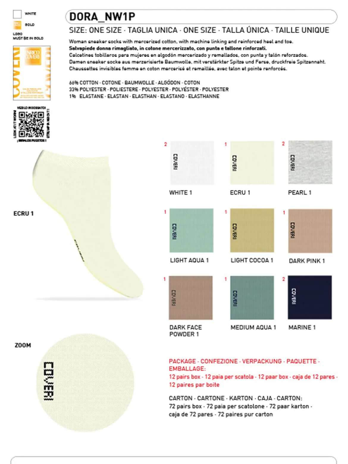 Enrico Coveri Calze corte sneaker da donna in cotone mercerizzato - bianco