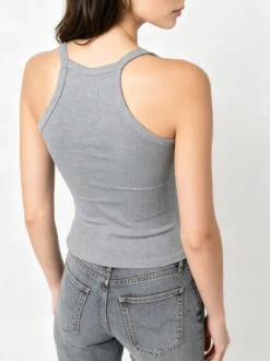 Essenziale Milano Top donna a coste con spalline strette e scollo vogatore - grigio