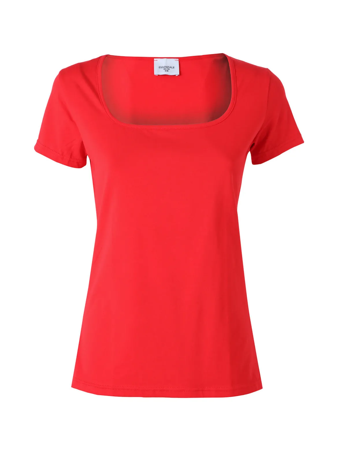 Essenziale Milano T-shirt da donna in cotone con scollo quadrato - rosso