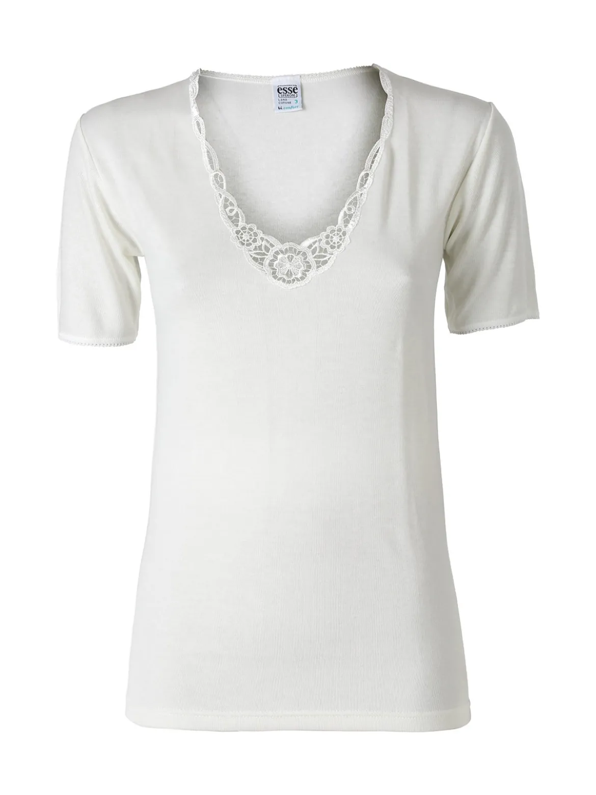 Esse Speroni Maglia intima donna in lana e cotone con dettagli macramè - bianco