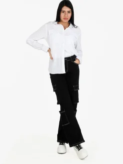 Ewinker Camicia donna a maniche lunghe con taschini