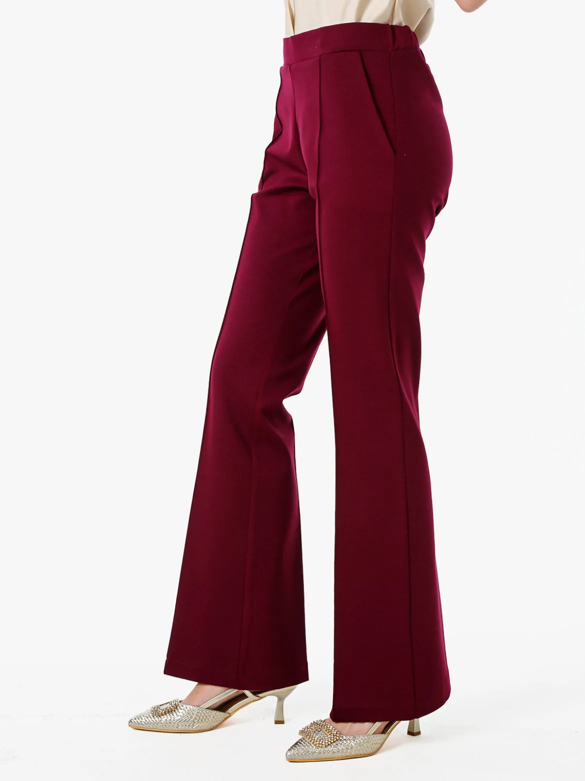 Fast Fashion Completo elegante da donna con blazer e pantaloni con finale a zampa - bordeaux