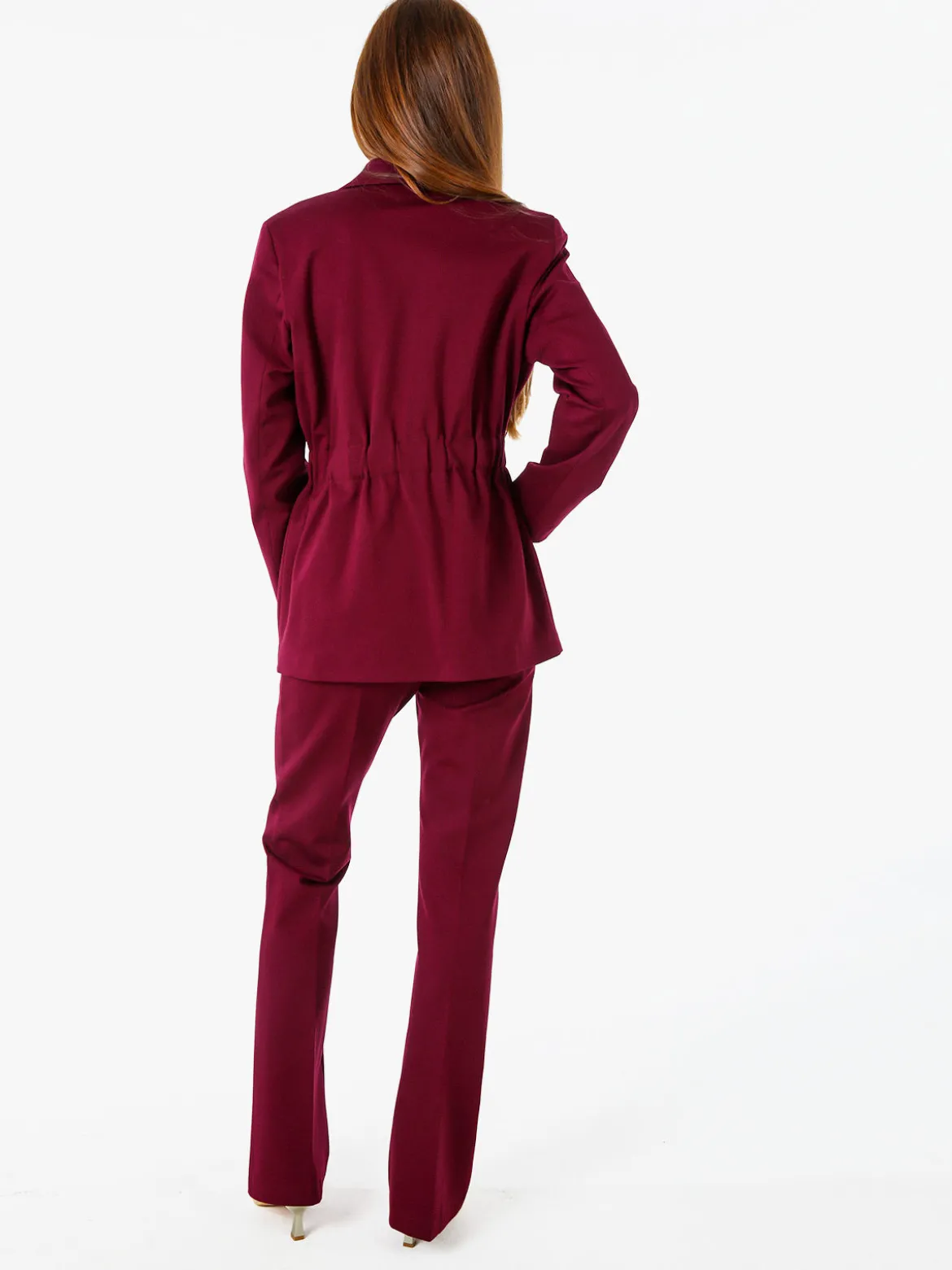Fast Fashion Completo elegante da donna con blazer e pantaloni con finale a zampa - bordeaux