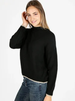 Fh Maglione donna in misto lana con dettaglio lurex - nero
