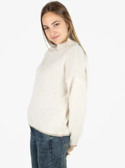 Fh Maglione donna in misto lana con dettaglio lurex - panna