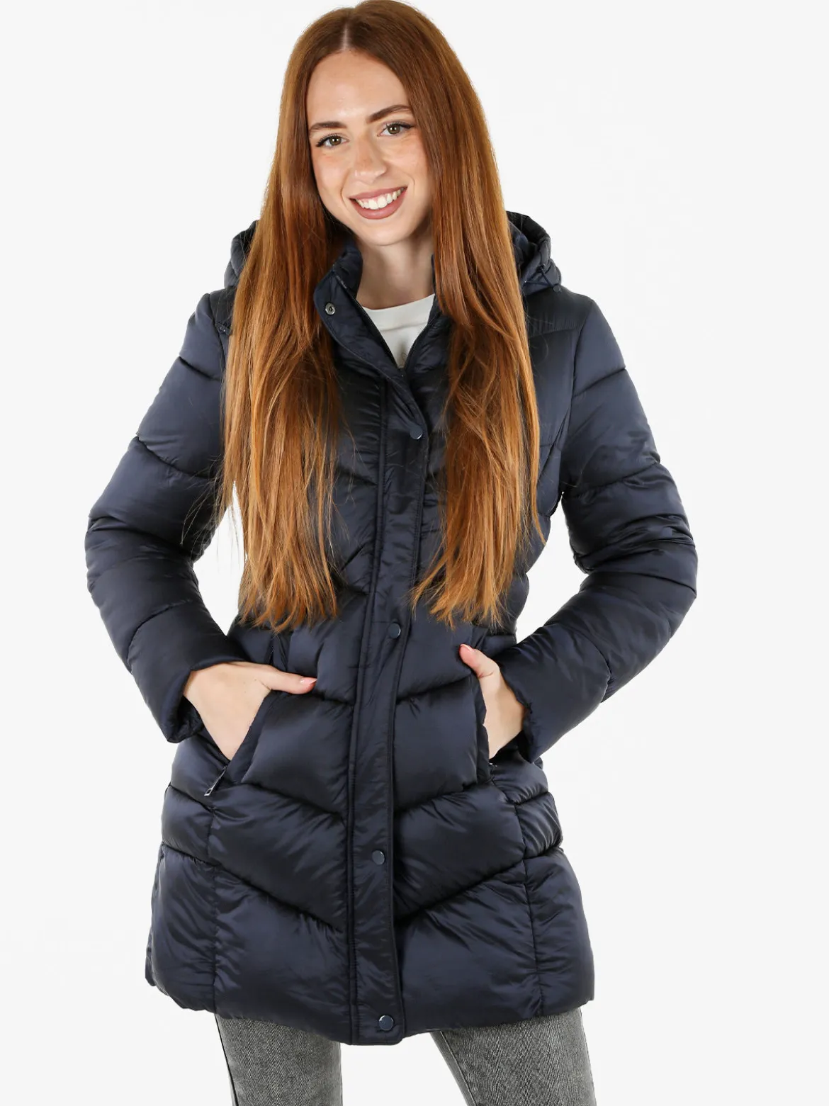 Flight Finery Giubbotto lungo da donna con bottoni e zip - blu scuro