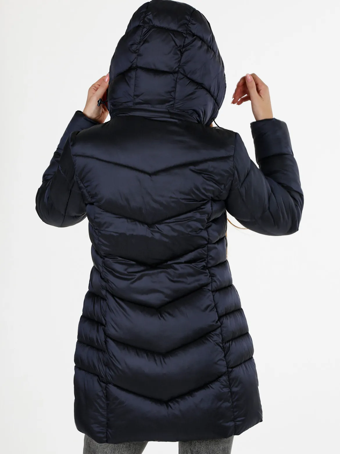 Flight Finery Giubbotto lungo da donna con bottoni e zip - blu scuro