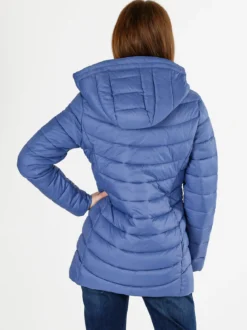 Flight Finery Giubbotto lungo da donna con cappuccio e zip - jeans