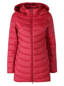 Flight Finery Giubbotto lungo da donna con cappuccio e zip - rosso