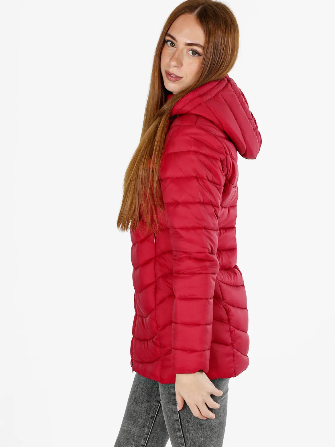 Flight Finery Giubbotto lungo da donna con cappuccio e zip - rosso