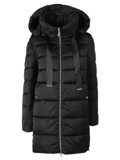 Flight Finery Giubbotto lungo da donna imbottito con cappuccio e zip - nero