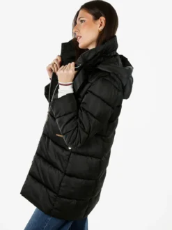 Flight Finery Giubbotto lungo da donna imbottito con cappuccio e zip - nero