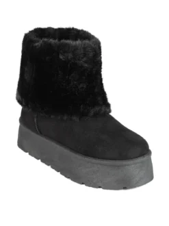 Flyfor Stivaletti donna scamosciati con platform e bordo in pelliccia sintetica