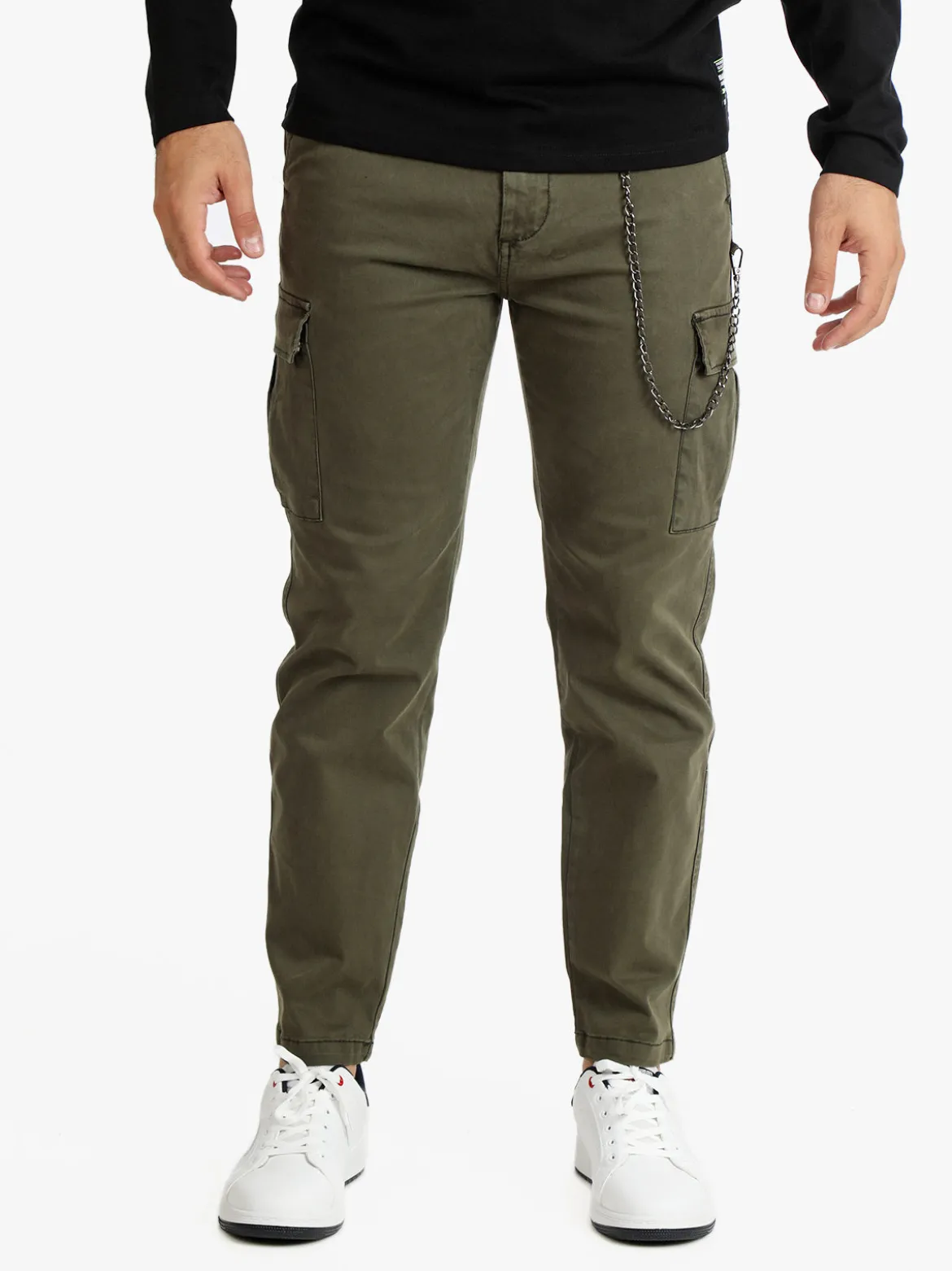 Frankie Malone Pantaloni cargo da uomo con catena