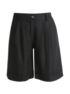 Frenetika Bermuda donna in misto lino con risvolto