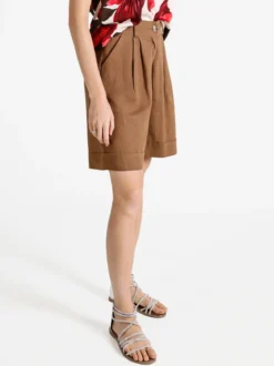 Frenetika Bermuda donna in misto lino con risvolto