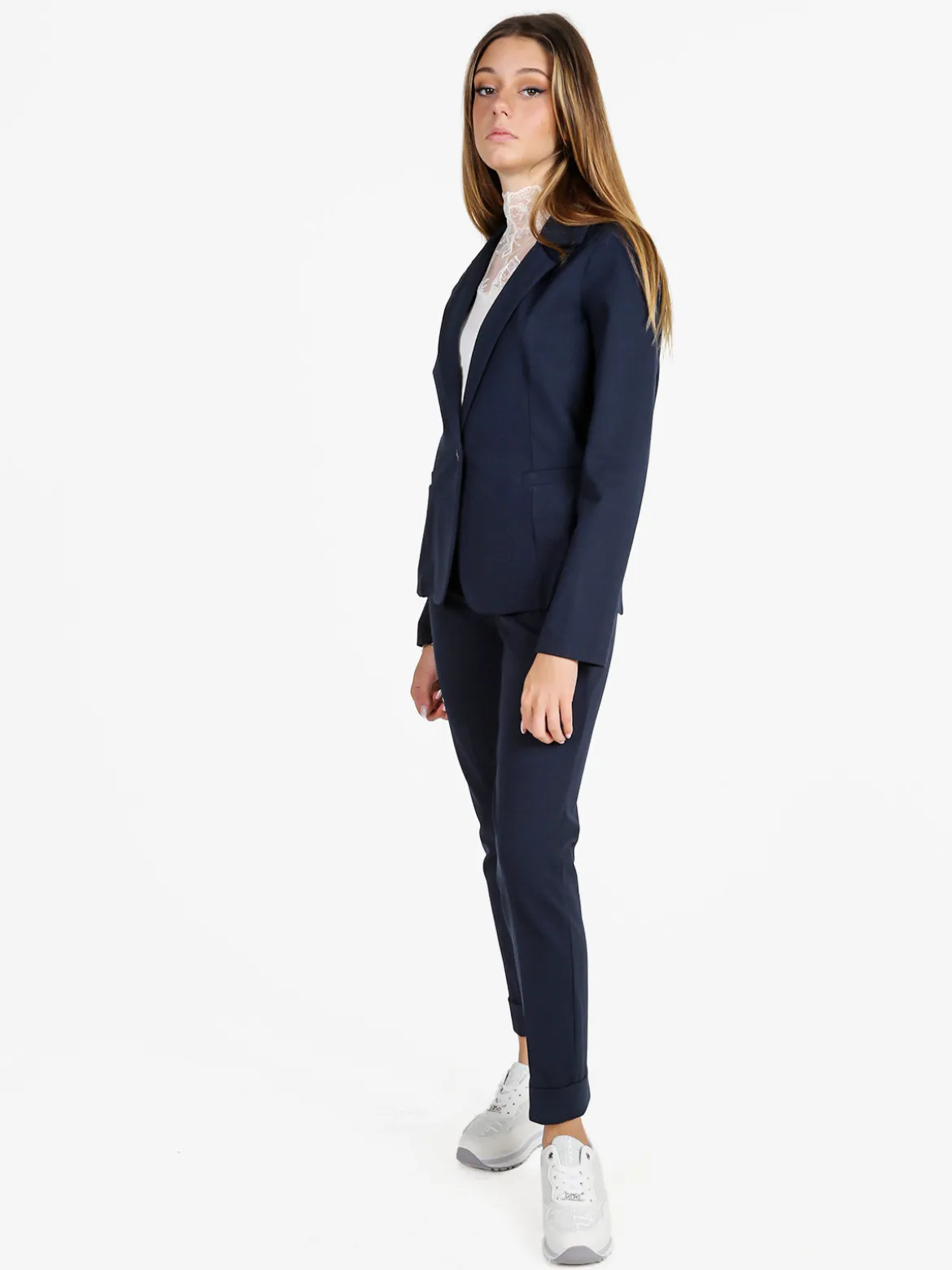 Frenetika Pantaloni donna a sigaretta con risvolto - blu