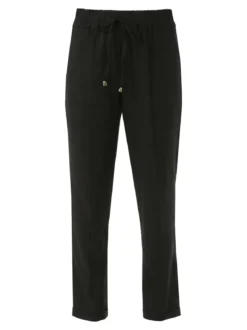Frenetika Pantaloni donna in misto lino con risvolti - nero