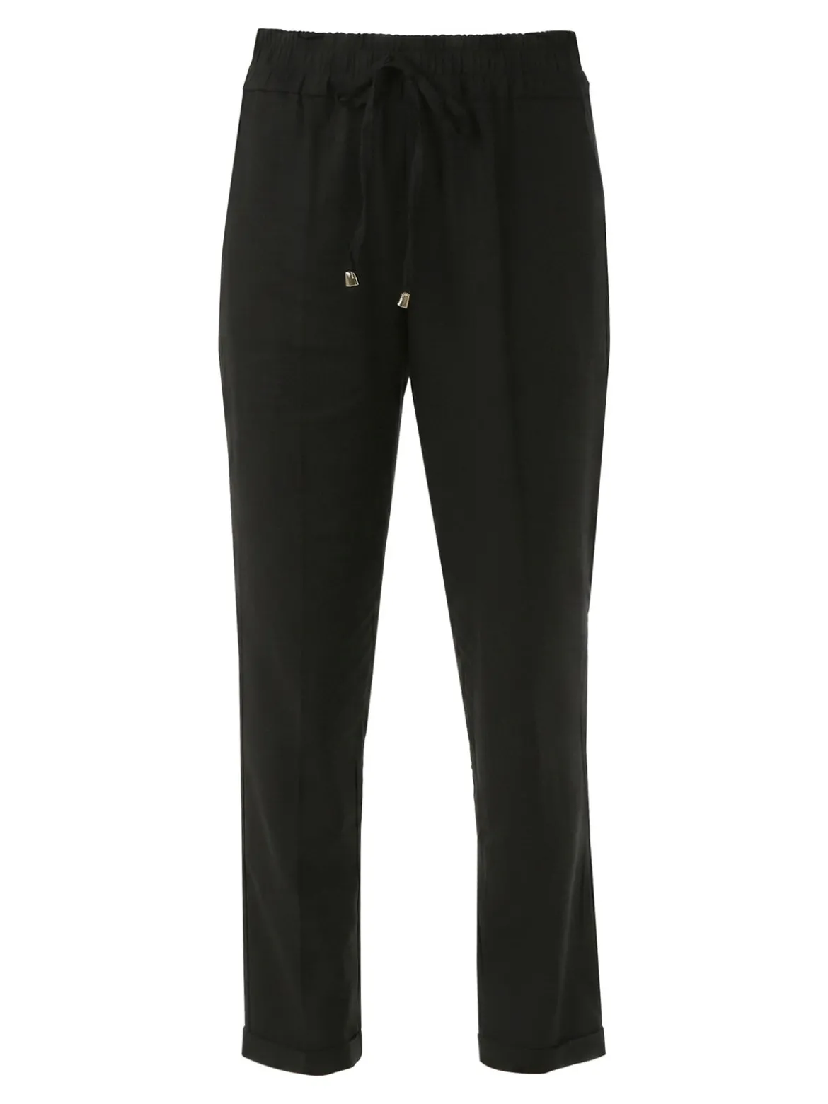 Frenetika Pantaloni donna in misto lino con risvolti - nero