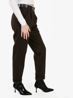 Frenetika Pantaloni donna pied de poule con cintura e risvolto finale - moro