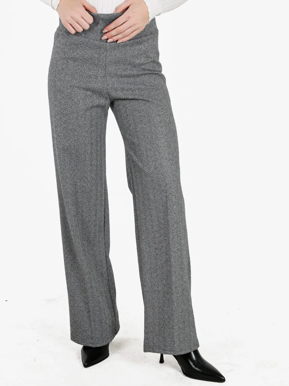 Frenetika Pantaloni donna spigati a vita alta - grigio