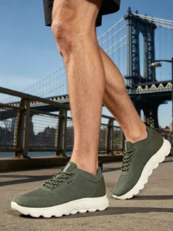 Geox SPHERICA Sneakers uomo stringate in maglia - verde scuro