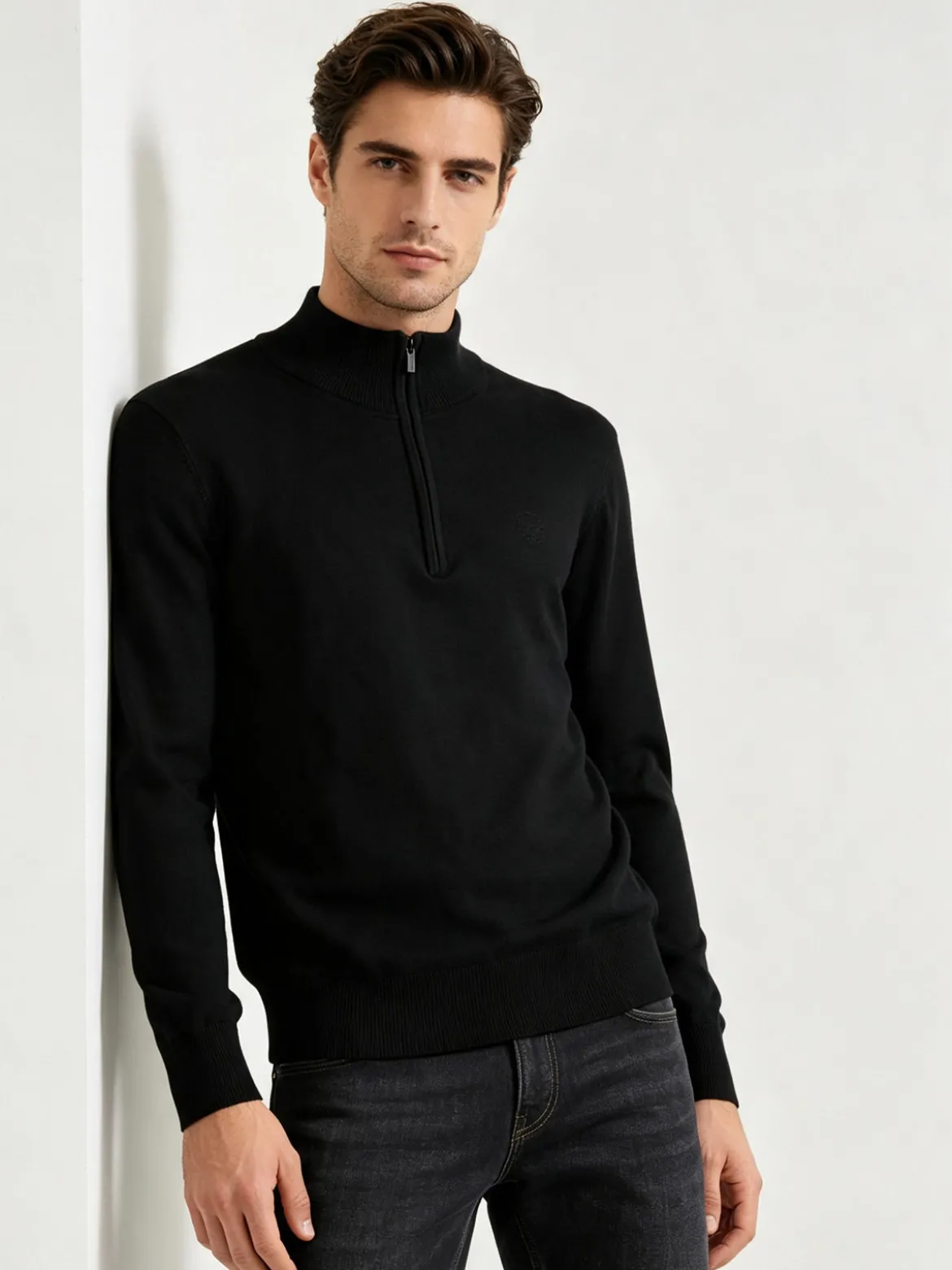 Gian Marco Venturi Pullover da uomo mezza zip misto viscosa - nero