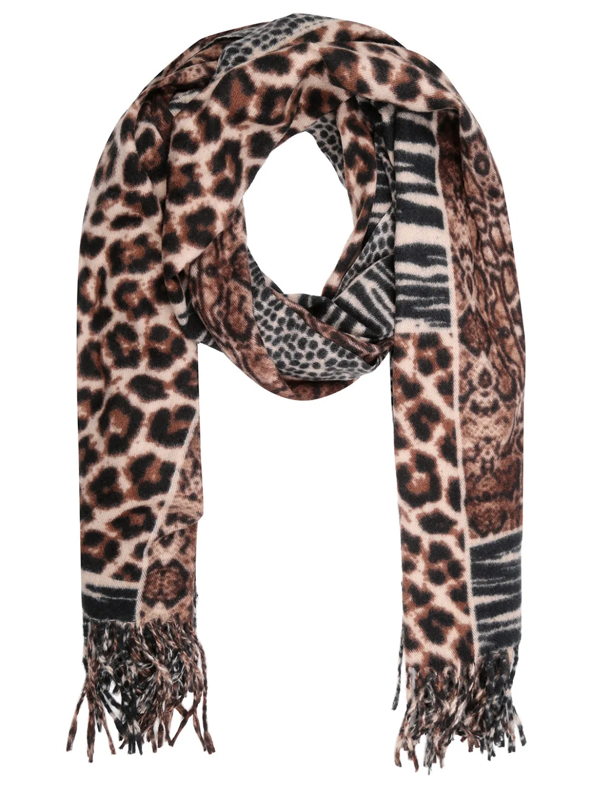 Gian Marco Venturi Sciarpa donna animalier con frange - marrone