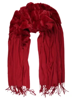 Gian Marco Venturi Sciarpa donna con ecopelliccia e frange - rosso