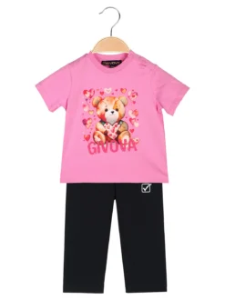 Givova Completo corto da neonata con t-shirt orsacchiotto e leggings - rosa